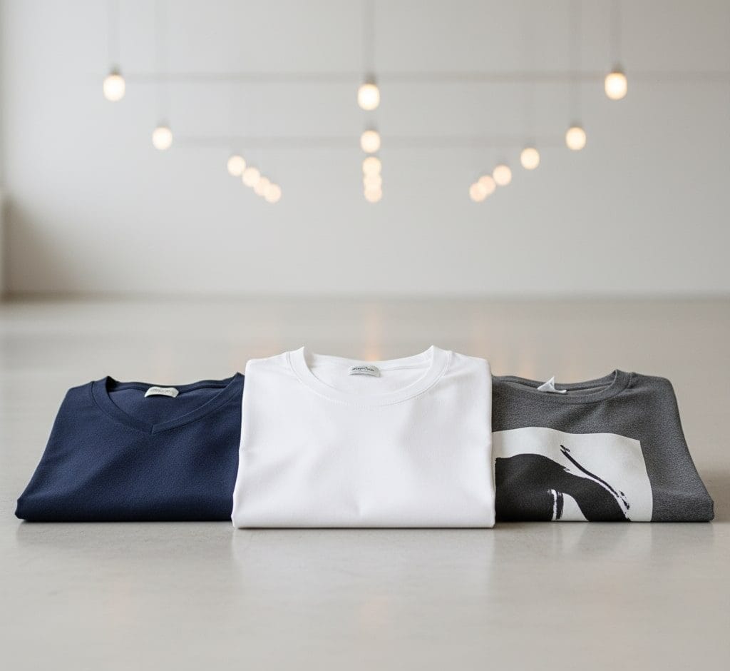 Uniformes laborales y textil 12 Una presentación de camisetas personalizadas de alta calidad en diferentes estilos y colores básicos: una camiseta de algodón pima suave, una camiseta gráfica de diseño minimalista y una camiseta de cuello en V elegante