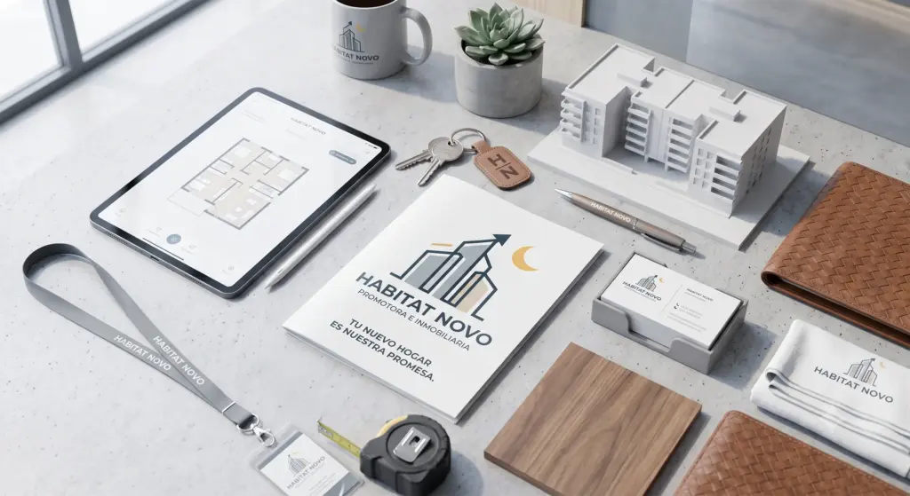 Regalos corporativos y señalética para oficina inmobiliaria